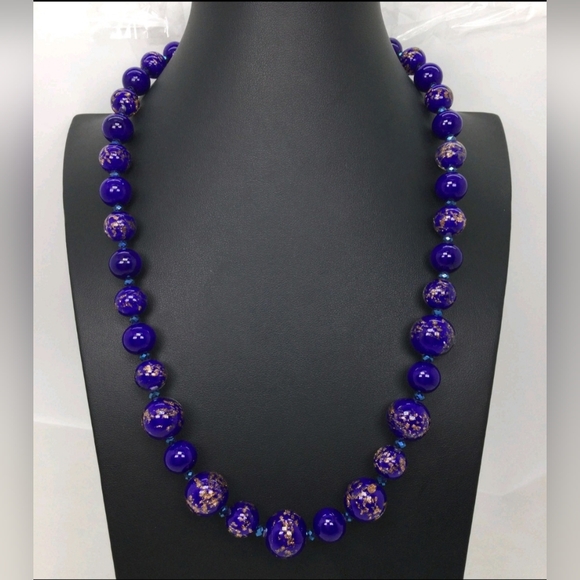 Elegant Blue and Gold Beaded Necklace